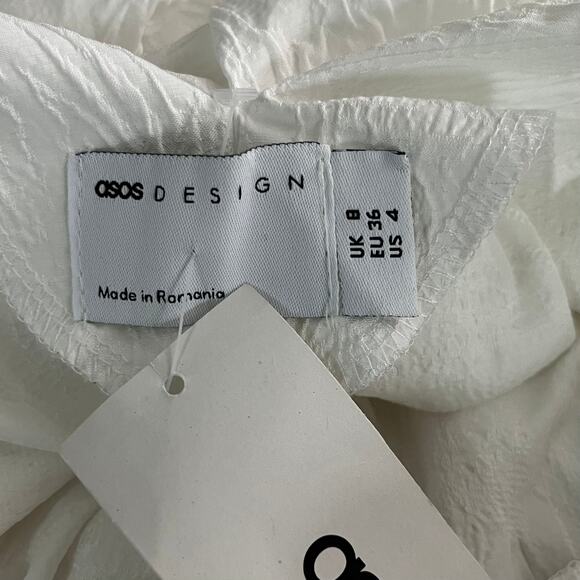 ASOS Jacquard White Tie Front Lace Up Back V-Neck Long Sleeve Midi Dress 4 NWT - Picture 5 of 16